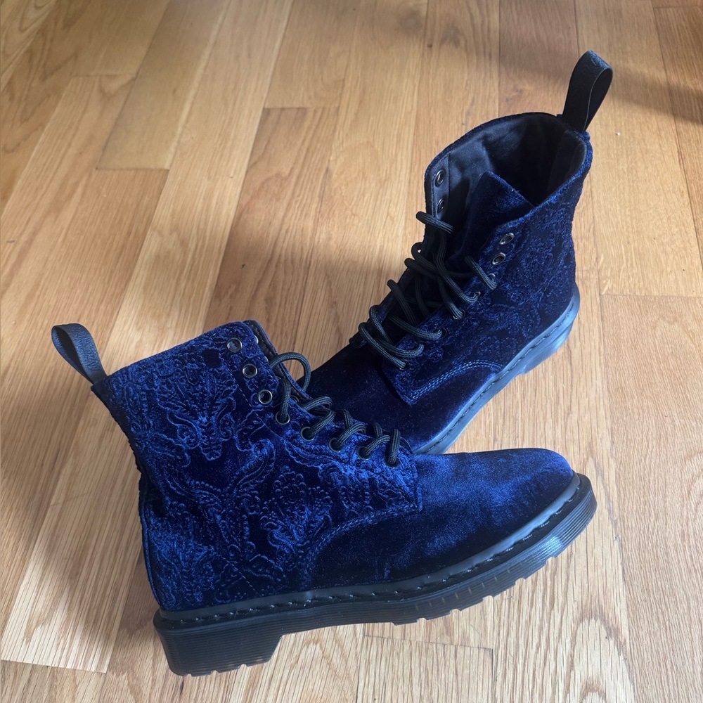 Doc Martens W8 Navy blue 1460 Velvet Brocade boots - Picture 5 of 8